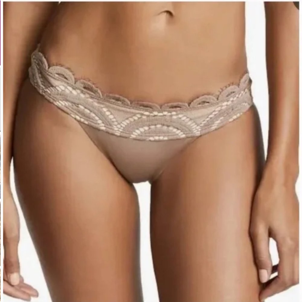 NWT Pilyq Sandstone Lace Banded Full Coverage Bikini Bottoms Size Large